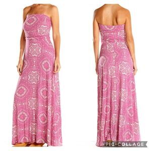 The Limited Pink White Strapless Maxi Dress Grip Band Size L Women Boho Summer